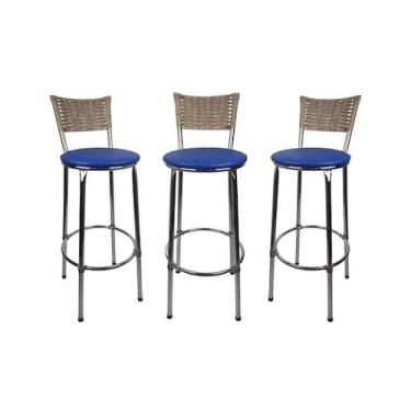 Imagem de KIT 3 Banquetas Alta Cromada Junco CAPPUCCINO Cozinha Balcão Bancada -