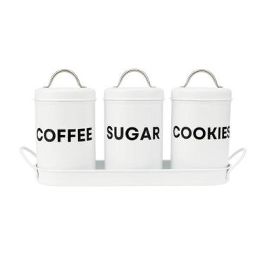 Imagem de Kit 3 potes lata de mantimentos + bandeja industrial branco - linha do