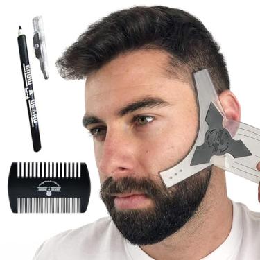 Imagem de Guia de ferramentas de modelagem de barba e kit de cuidados com pente de bambu para homens | Lápis de presente para dia dos namorados | Melhor modelo modelador ótimo para alinhamento e bordas | Modelos multiforro com qualquer aparador ou lâmina