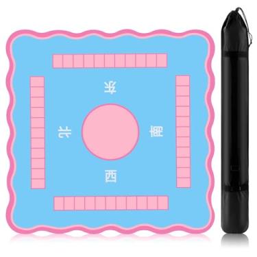 Imagem de Soulchen Scalloped Mahjong Mat with Black Carrying Bag, Non Slip Noise Reduction Gaming Mat 33'' x 33'', Cute Rubber Mahjong Table Cover Accessories Gifts for Poker Board Games Dominoes (Pink)