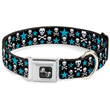 Imagem de Buckle-Down Cinto de segurança para coleira de cachorro DC-W31903-L, caveiras e estrelas preto/branco/azul, 2,5 cm x 38 cm - 66 cm