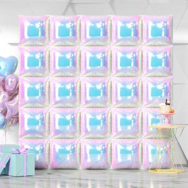 Imagem de Kit de parede de balão NISOCY Iridescent Square Foil x25 com canudos