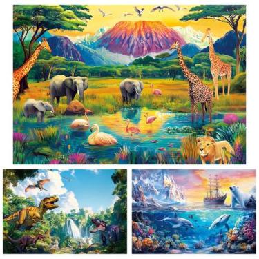 Imagem de Quebra-cabeça VOLUVOLU, 100 peças, animais, dinossauros oceânicos, cri