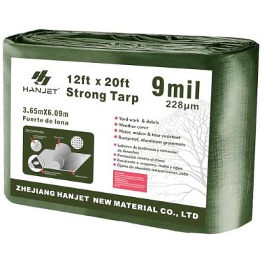 Imagem de Hanjet Tarp – Caneta resistente à prova d'água para acampamento, carro, piscina, 9 mm, lona de polietileno espessa, verde/marrom e cinza, 12x20 Feet, Army Green