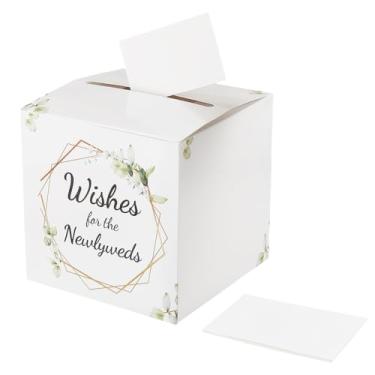 Imagem de SOFPLATE Caixas de cartão de casamento de papelão com 5 peças de bilhetes urna de papel com ranhura 16,5 x 16,5 x 16,5 cm armazenamento de cartões de casamento para decoração de presente de festa de