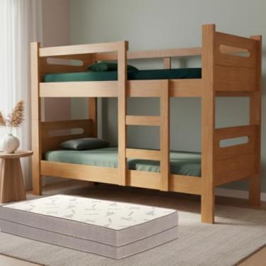 Imagem de Beliche Solteiro Moderna 2 Em 1 Vira Duas Camas Econômicas E Confortáveis Em MDF Com Colchão D33 (Nature)