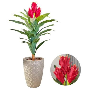 Imagem de Planta Bromélia Artificial Completo Com Vaso Realista Casa - Flor Imp