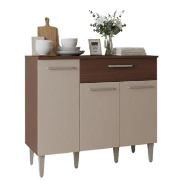 Imagem de Balcão Organizador 90x80cm com 3 Portas e Gaveta - Armário de Cozinha Compacto Multiuso | Gabinete para Armazenamento de Utensílios e Mantimentos(Nature/Off White)