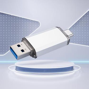 Imagem de Pen Drive USB 2 em 1 de 64 GB - Cartão de memória USB 3.0 duplo e tipo C, pen drive para smartphones, laptops, computadores, cinza prateado