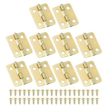 Imagem de Dobradiças pequenas de 9,5 cm, pacote com 10 mini dobradiças de caixa de joias com parafuso para joias, caixas de madeira, portas de armário, gavetas, portões, douradas