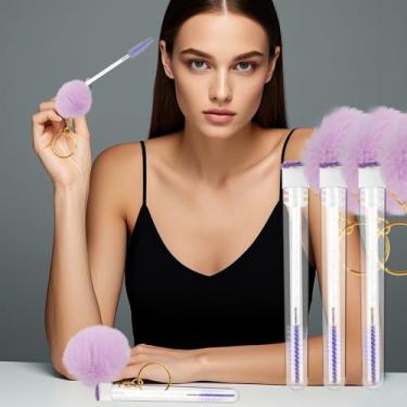 Imagem de Conjunto de 6 pincéis descartáveis de glitter Spoolie de bola de pele sintética, varinhas de rímel, tubos de diamante, conjunto de aplicador de ferramentas de maquiagem (roxo)