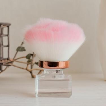 Imagem de Pincel de maquiagem portátil de cabeça redonda – Pincel multiuso para pó e pó com cerdas sintéticas macias, ferramenta de beleza para viagens com base transparente, 9 x 7 x 4 cm (rosa)