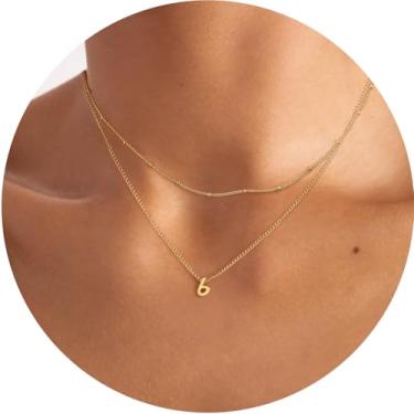 Imagem de Colar feminino com inicial em camadas, pingente de letra A-Z, gargantilha de corrente dupla, joias delicadas em camadas, estilo minimalista, 14+2in/16+2in, Aço inoxidável, Sem Pedra Preciosa