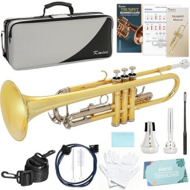 Imagem de Kmise Trompete padrão Bb, trompetes de latão premium para estudantes iniciantes, conjunto de instrumentos de trompete com estojo atualizado, bocal 7C, mudo, kit de guia para iniciantes, kit de limpeza