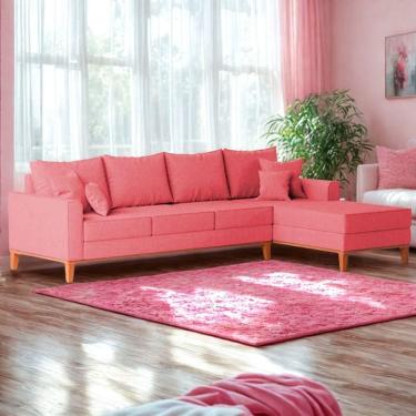 Imagem de Sofá 4 Lugares Beny Com Chaise Direito Suede Rosa