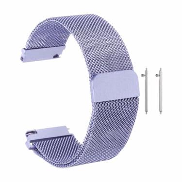 Imagem de HARFINGTON Pulseira de relógio de malha de aço inoxidável de 18 mm, pulseira de substituição de metal de liberação rápida com fivela magnética para homens e mulheres, lavanda