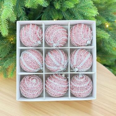 Imagem de Bolas de Natal, 9 peças, 8 cm, bolas de Natal, champanhe, pingente de decoração de árvore de presente para decoração de guirlanda de Natal (rosa)