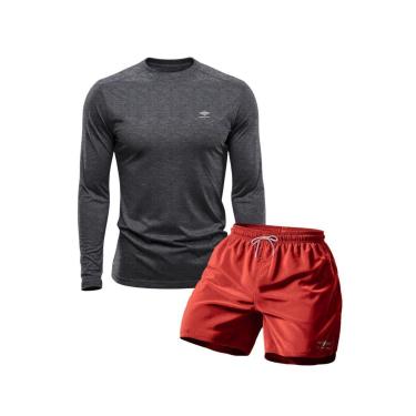 Imagem de Conjunto Camiseta Manga Longa Dry Proteção Uv e Short Mauricinho Academia Verão Básico-Masculino