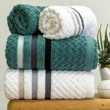 Imagem de Jogo De Toalha Banhão Trento 4 Peças 100% Algodão Branco-verde