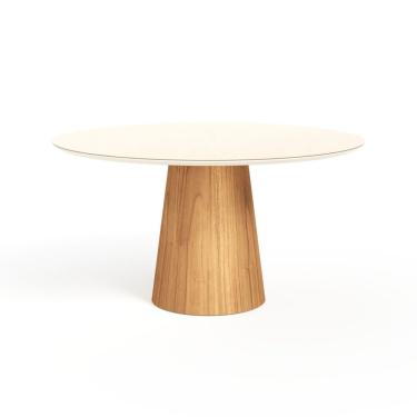 Imagem de Mesa De Jantar Redonda 150cm Scandi 8 Lugares Lamina Natural De Madeira Off White Vidro