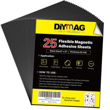 Imagem de Folhas adesivas magnéticas DIYMAG 20x25 cm, pacote com 25