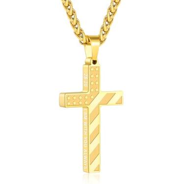 Imagem de ESPVO Colar com cruz para homens e meninos, aço inoxidável 316L, versículo bíblico, Natal, cristão, batismo, presentes de 55 + 5 cm, Aço inoxidável, Sem Pedra Preciosa