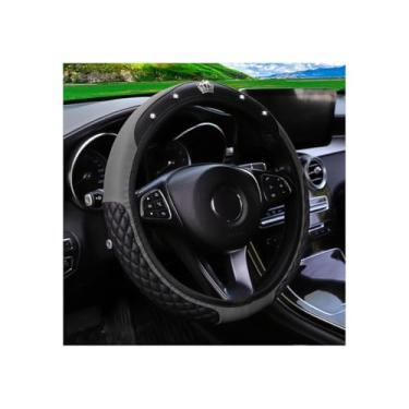 Imagem de Couslcd Capa de volante de carro brilhante, couro diamante, cristal, strass, veículos, protetor de volante, acessórios de decoração de interiores automotivos, antiderrapante, ajuste universal (cinza)