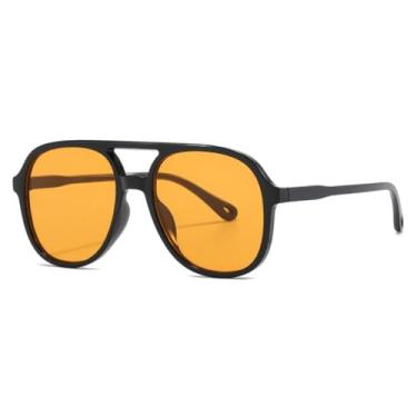 Imagem de Óculos de Sol Femininos Retrô com Armação Grande e Estampa de Leopardo - Modelo Double Beam (C4PretoAmarelo)