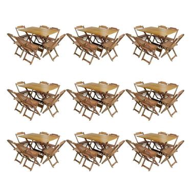 Imagem de Kit 9 Conjuntos De Mesa Dobravel Com 6 Cadeiras De Madeira 120X70 Para Restaurante E Bar - Mel