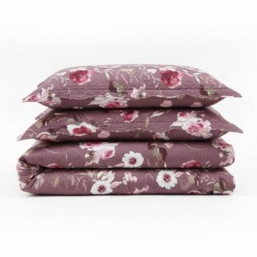 Imagem de Kit Cobre Leito Colcha Magnus Super King 3 Peças Dupla Face Estampado Floral - Vinho -...