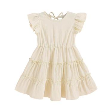 Imagem de Vestido infantil YOUNGER TREE, manga com babados, bege 3-4T