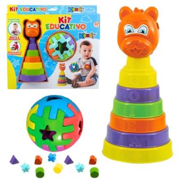 Imagem de Brinquedo Empilhar Kit 2 Brinquedos Didaticos Urso cubo Bebe Bola educ