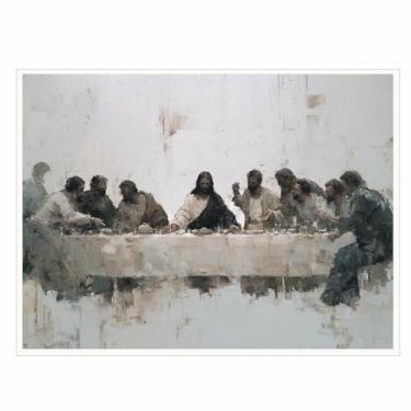 Imagem de Arte de parede da Última Ceia Cristã – Pôster Jesus com Doze Discípulos, obra de arte cristã religiosa, pintura a óleo A Última Ceia Impressão em tela para decoração de sala de estar 20 x 30 cm sem