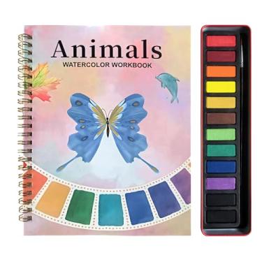 Imagem de Livro de exercícios em aquarela, livro de colorir com água, livros de aquarela para iniciantes com conjunto de 12 cores com pincel de pintura (tipo 2)