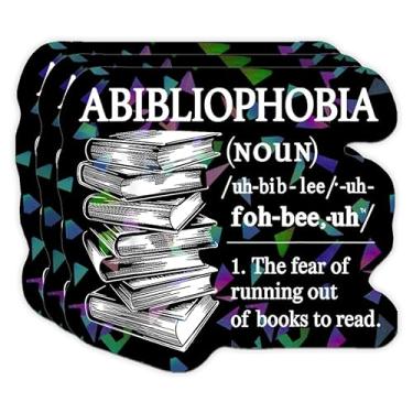 Imagem de (3 peças) Decalque para amantes de livros de Abibliofobia com leitura engraçada holográfico para presente, Kindle, laptop, copo, garrafa de água, caderno de 7,6 cm