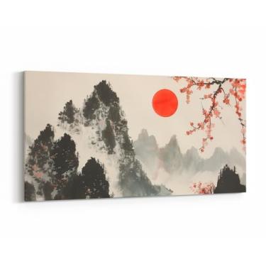 Imagem de Arte de parede em tela da montanha do lago 96 cm C x 48 cm L, estilo de pintura a tinta moderna para sala de estar quarto, pintura de paisagem chinesa decoração de parede em tela arte de casa