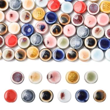 Imagem de MakemadeDIY Contas de cerâmica redondas planas, 56 peças coloridas extravagantes antigas de porcelana esmaltadas espaçadoras de contas artesanais de porcelana kit de miçangas para fabricação de joias