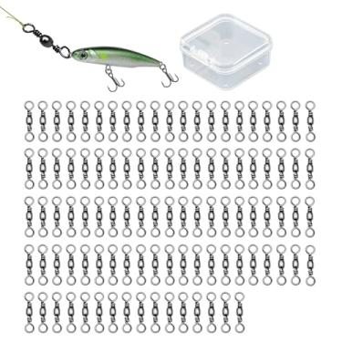 Imagem de ZGGAZCA 100 peças giratórias de barril para pesca de aço inoxidável giratórias resistentes com clipes de pressão, conectores de linha pequena para peixe-gato, ganchos de água salgada, micro pesos