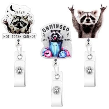 Imagem de 3 peças engraçadas e fofas molinete de crachá de guaxinim retrátil com clipe jacaré, glitter, crachás de identificação, carretel, amigo, enfermeira, assistente médico, presentes, acessórios, artigos