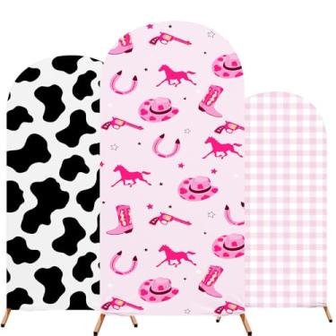 Imagem de RimCereal 3 conjuntos de capas de fundo de arco de festa com tema de vaca ocidental de 1,2 m, 1,5 m, 1,8 m, decorações de festa de aniversário de vaca elastano para decoração de festa de aniversário