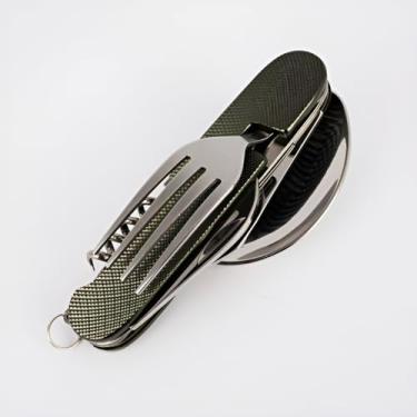 Imagem de Canivete Multifuncional em Aço Inox com Garfo, Faca, Colher, Abridor, Saca Rolhas, 26cm Aberto, 10.8cm Dobrado, com Bolsa de Transporte