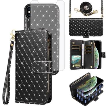 Imagem de Capa carteira compatível com iPhone Xs Max com zíper destacável para celular protetor de tela com alça com glitter flip porta-cartão slot capa para celular para i X XR Xsmax 10x SX Xmax 10xs Xmaxs