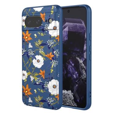 Imagem de OEURVQO Capa artística para Google 8, capa de silicone líquido de toque macio com forro fofo, compatível com carregamento sem fio, capa protetora para Google Pixel 8, azul brilhante