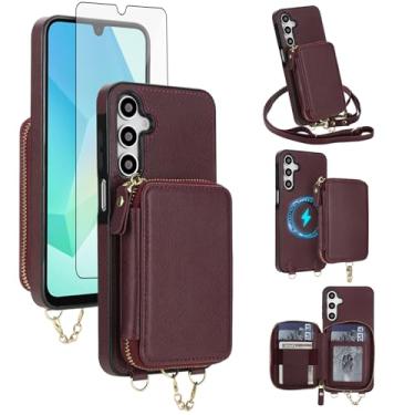 Imagem de Capa de telefone para Samsung Galaxy A16 5G/4G carteira com zíper capa de bolsa e protetor de tela, alça transversal 2 em 1 magnética destacável bloqueio RFID Flip A 16 16A SM-A166U mulheres homens