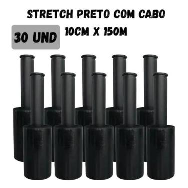 Imagem de 30 Rolos de Filme Stretch Preto com Cabo 10cm x 150m  Agilidade na Emb