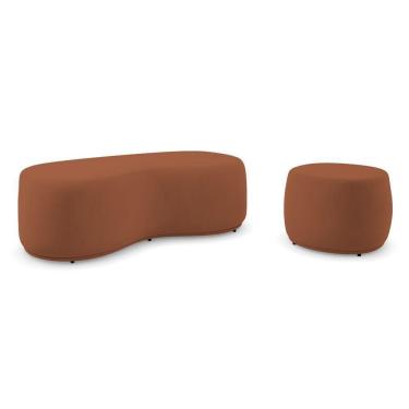Imagem de Conjunto 02 Puffs Decorativos Living Aisha Orgânico Veludo Terracota - Abmaza