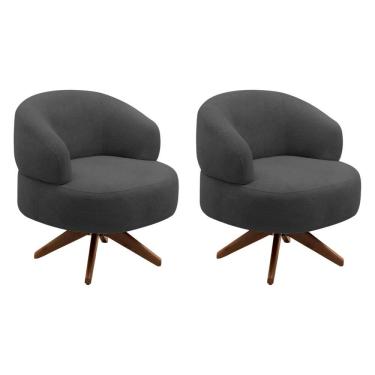 Imagem de Kit 02 Poltronas Decorativas Orgânicas Living Have Base Giratória Bouclê Grafite - Desk Design