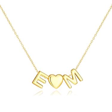 Imagem de adoyi Colares com inicial para mulheres, banhado a ouro 14 quilates, com letras de bolhas, colar delicado coração A-Z, colar com pingente de inicial, presentes de aniversário para mulheres, joias, 14