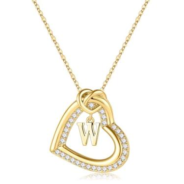 Imagem de Turandoss Colares femininos com inicial de coração – Colar delicado banhado a ouro 14K com zircônia cúbica com inicial de coração e letra A-Z para mulheres, meninas, presentes de aniversário e Natal