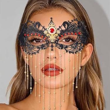 Imagem de Obmyec Máscara De Renda Para Baile Máscaras, Fantasia Com Borlas Nos Olhos, Máscaras Faciais Strass Preto Mulheres E Meninas